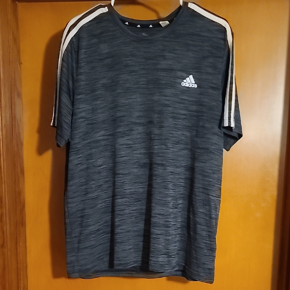 Adidas Men's Dark Blue Tee with White Stripes